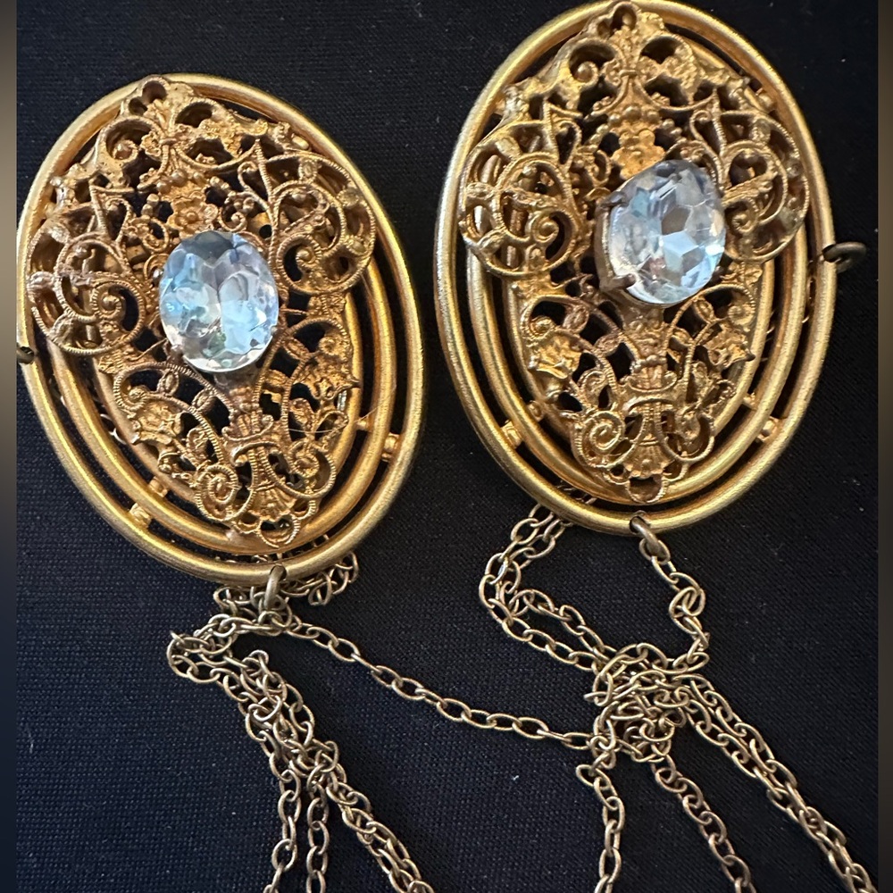 Vintage Brass Sweater Clips with Crystal